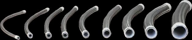 Braided PTFE hoses from smallest to largest bore